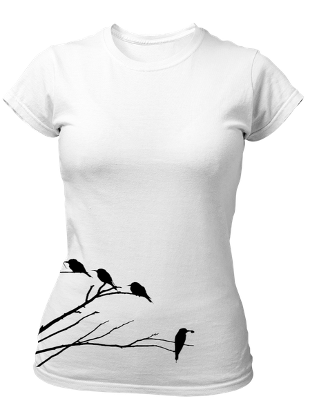 PepperSt Ladies White T-Shirt - Black Branches