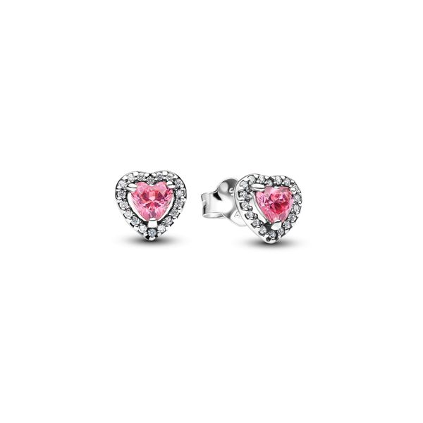 Pandora Elevated Pink Heart Stud Earrings.