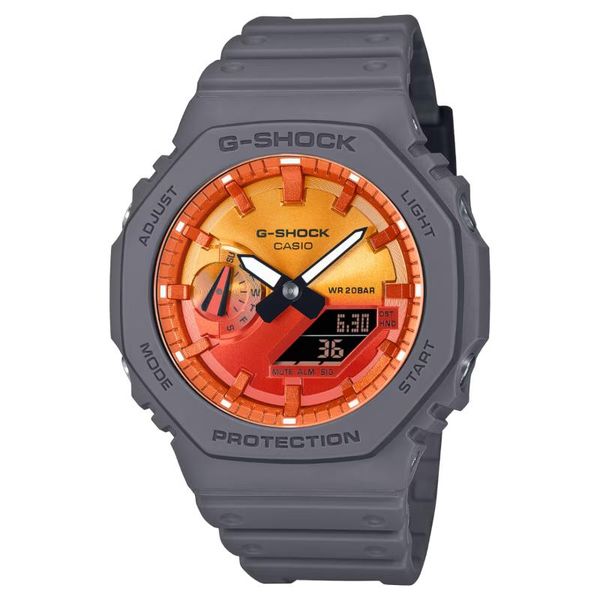 Casio - G-Shock Mens Grey Analogue &amp; Digital Rubber Strap Watch-GA-2100FL-8ADR