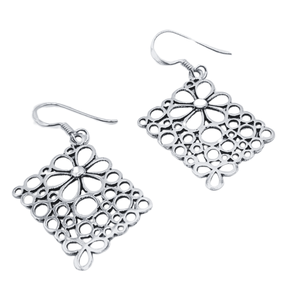 Flowers design 925 Sterling Silver Earrings, hanging style