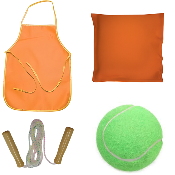 Tennis Ball + Plastic Apron + Bean Bag + Skipping Rope