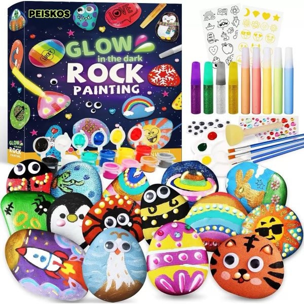 PEISKOS Glow in The Dark Rock Painting Toy Kit DIY Arts and Crafts for Kids
