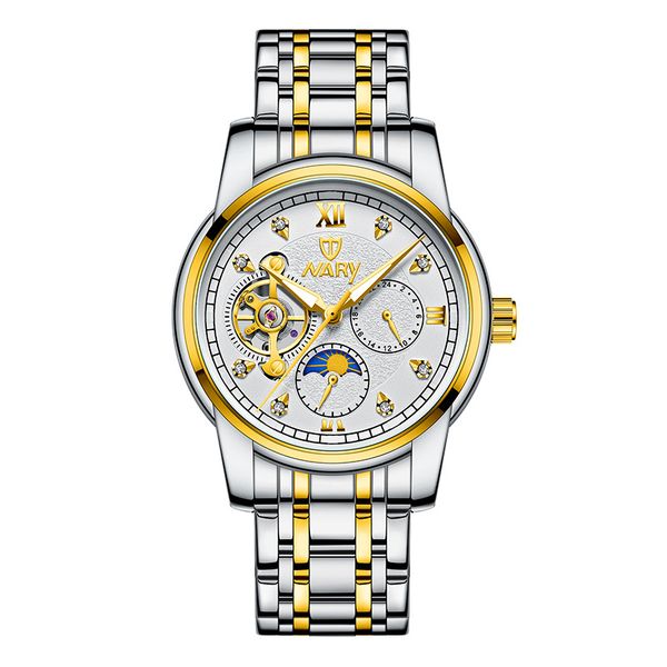 NARY Men's Casual Sun Moon Star Dial Fully Automatic Mechanical Watch 18012