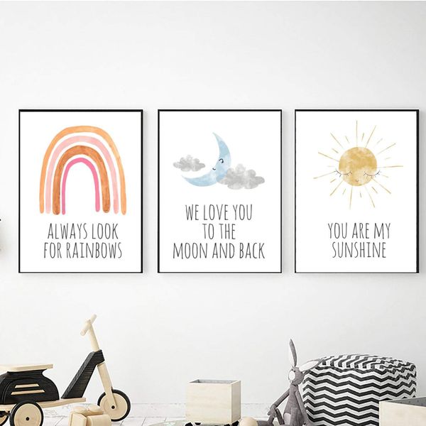 Rainbow Moon &amp; Sun - A2 - Canvas (3.5cm ) -Set Of 3