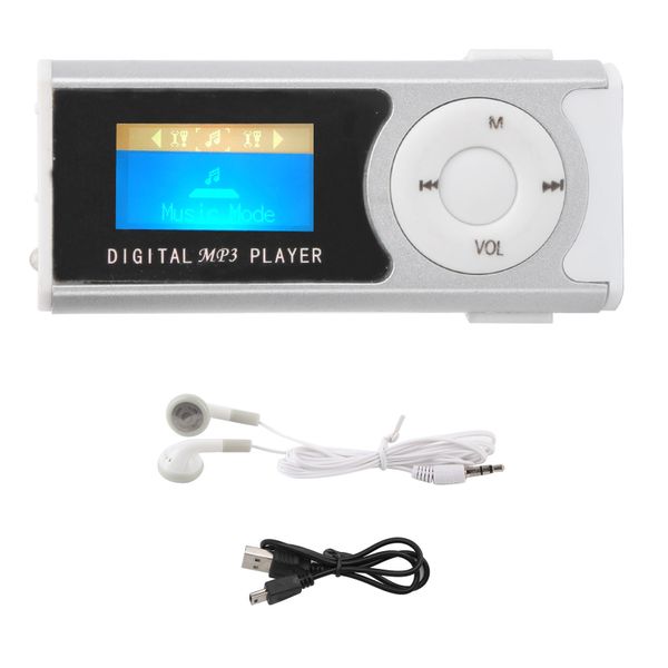Portable MP3 Flashlight Mini BackClip LCD Screen Music Media Player Silver