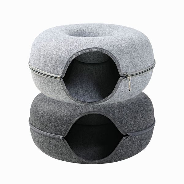 2 Piece Cat Caves Cat Tunnel Cave Cat Beds(Dark Grey &amp; Light grey)