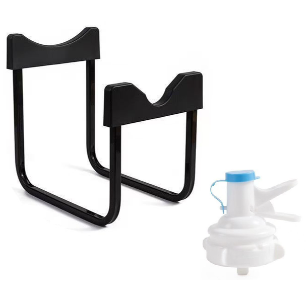 U Shape Black Water Bottle Stand with Spout Easy Dispenser Set