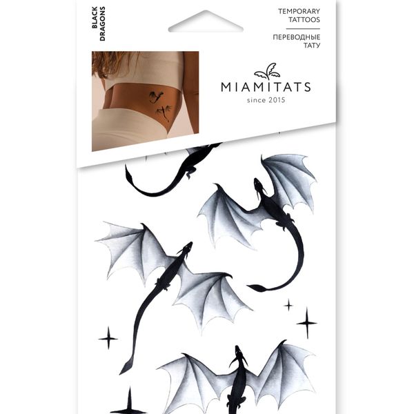 Set of Temporary Tattoos Black Dragons (4 tattoos)