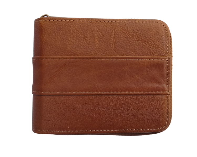Camel Mountain Genuine Leather Zip-Around Bifold Wallet - Multi-Card Wallet