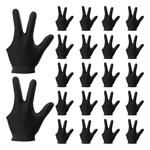 22 Pieces 3 Finger Cue Shooter Pool Gloves For Women&amp;Men Black