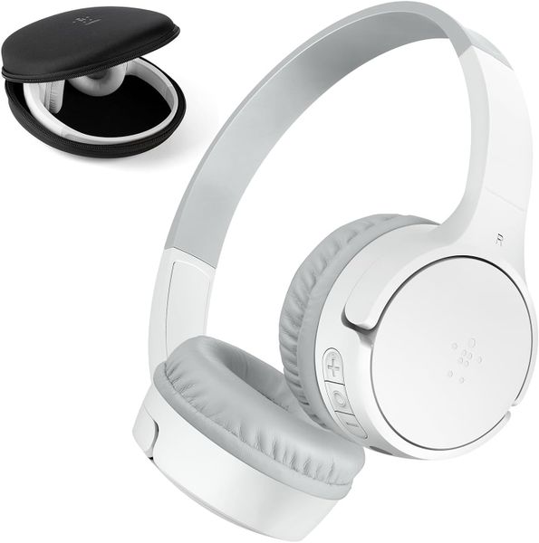Belkin - Soundform Mini Kids Wireless Headphones - White - with Case