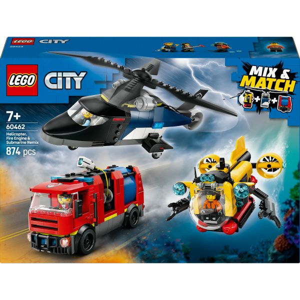 LEGO® City Helicopter, Fire Engine &amp; Submarine Remix Toy Building Set 60462