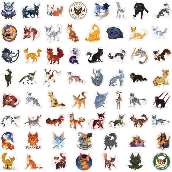 60 Pieces Warriors Cat Stickers for Kids, Waterproof Decal for Water Bottle