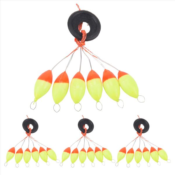 4 Pcs Yellow Red Plastic 6 in 1 Fishing Bobber Stopper Sz 3