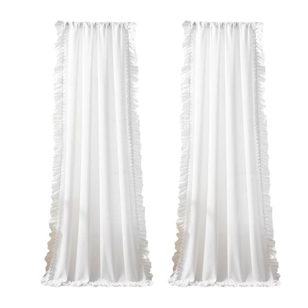 2 Panels Farmhouse Curtains, White Linen Textured Scalloped Ruffle Drapes