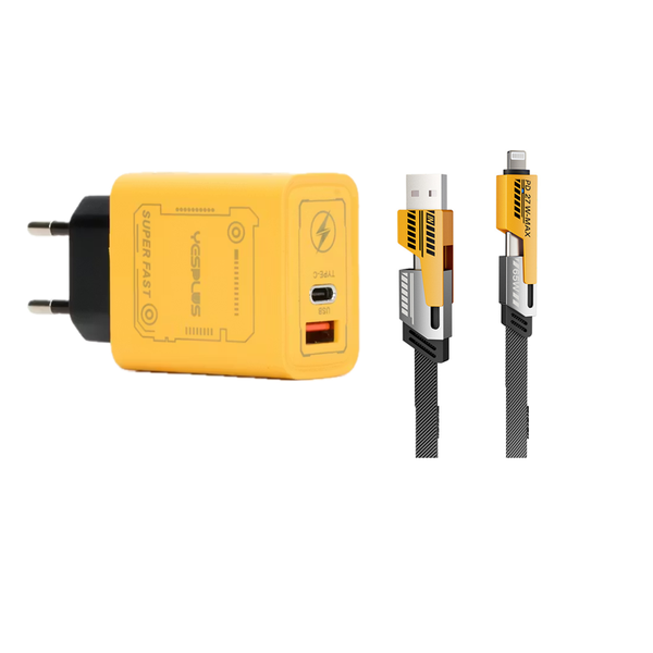 YesPlus YS-1129 4-in-1 Combo Data Cable and Charger Set Fast Charging