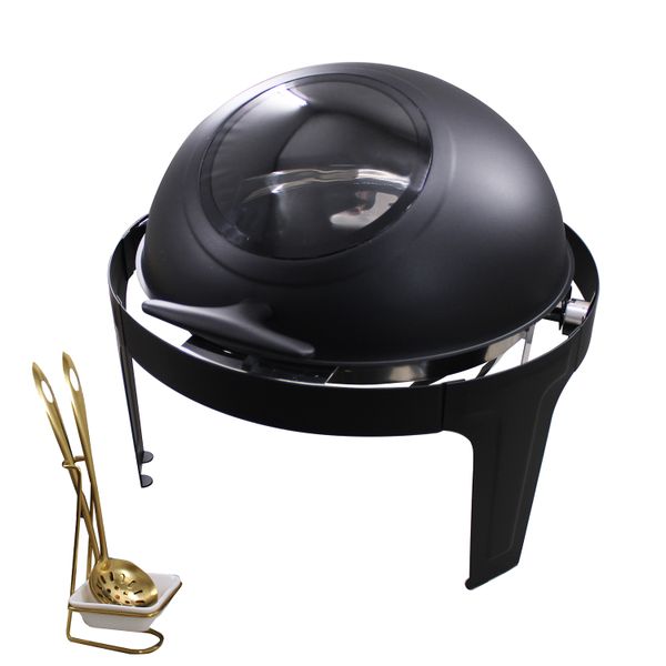 Round Chafing DIsh with Window and Serving Spoon in Stand