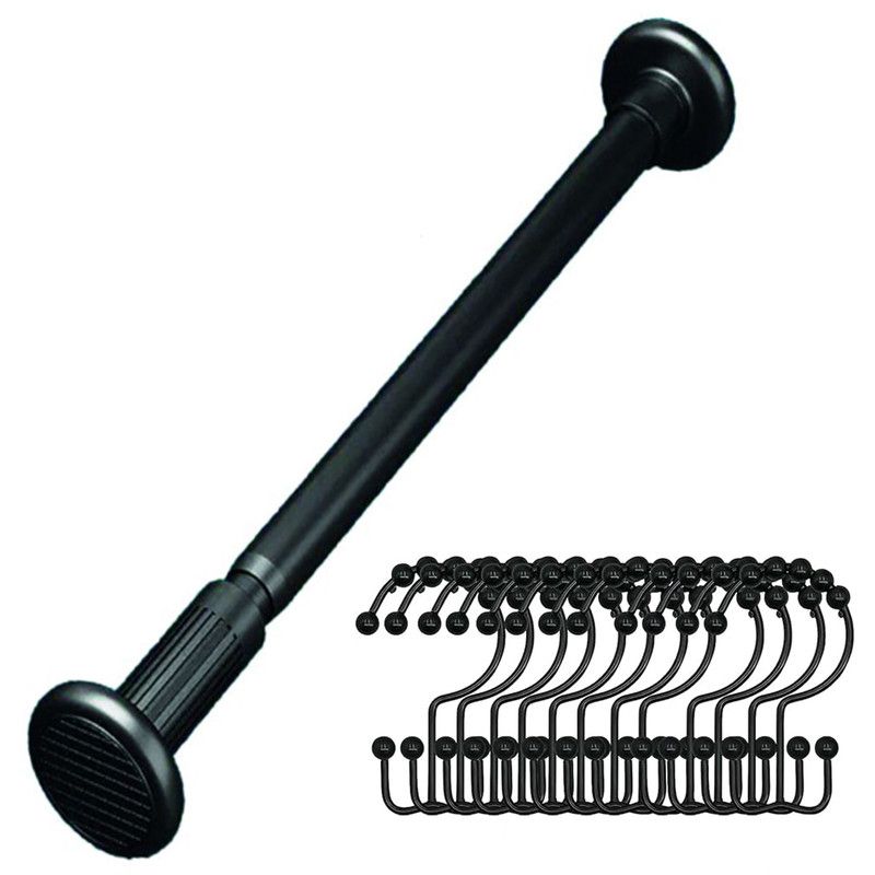 Retractable Shower Curtain Rod 70120 cm with 12 Piece Shower Curtain