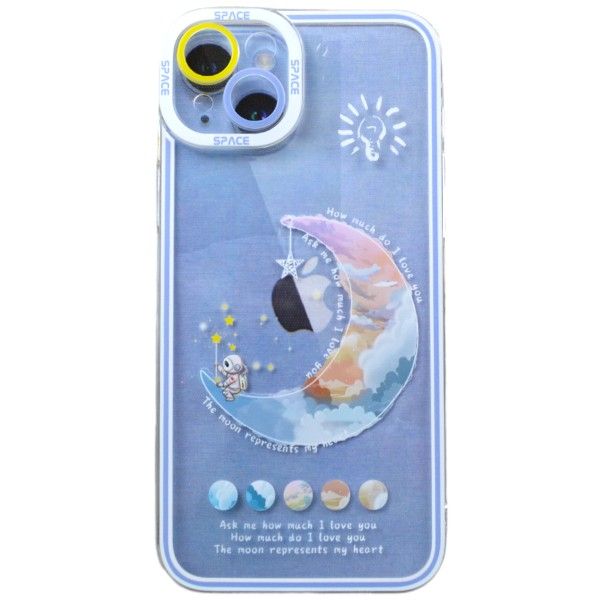 Cartoon Astronaut On The Moon Phone Case compatible with iPhone 15 Plus - Transparent