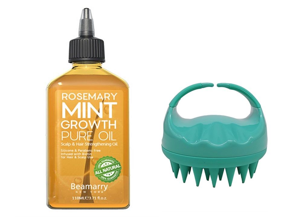 Beamarry Rosemary Mint Growth Pure Oil 110ml + Scalp Massage Brush-Green