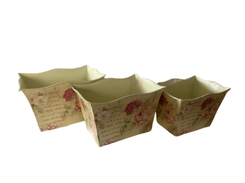 Set of 3 Pink Rose Metal Pot