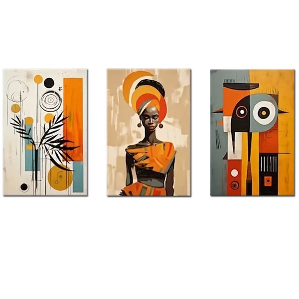 Canvas-Art-3 Pieces African Woma Cubism Style Abstract Wall Art