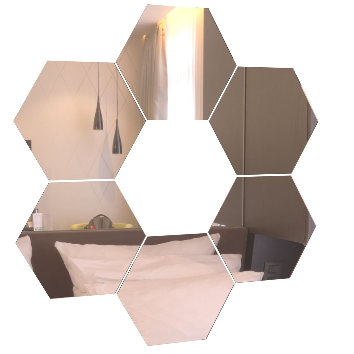 Hexagon Mirror Tiles Décor - Rose Gold - Self Adhesive- 20cm - Large - 6-Pack