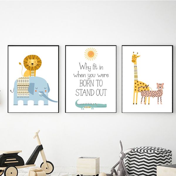 Safari Animals Born to St&amp; Out - A2 - Canvas (3.5cm ) -Set Of 3