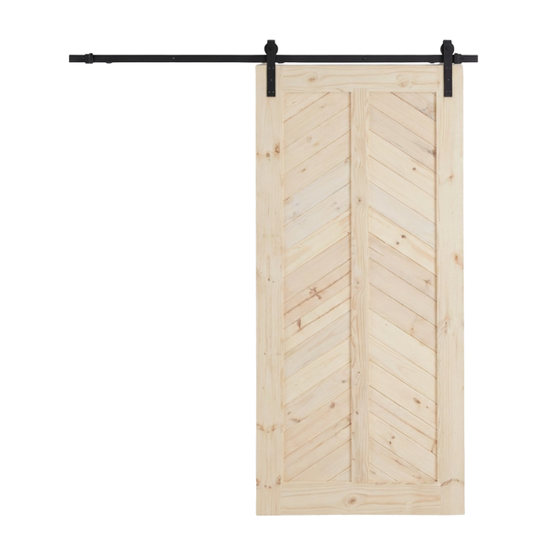Herringbone Chevron Pine Sliding Barn Door with Track Kit - 930 x 2100mm