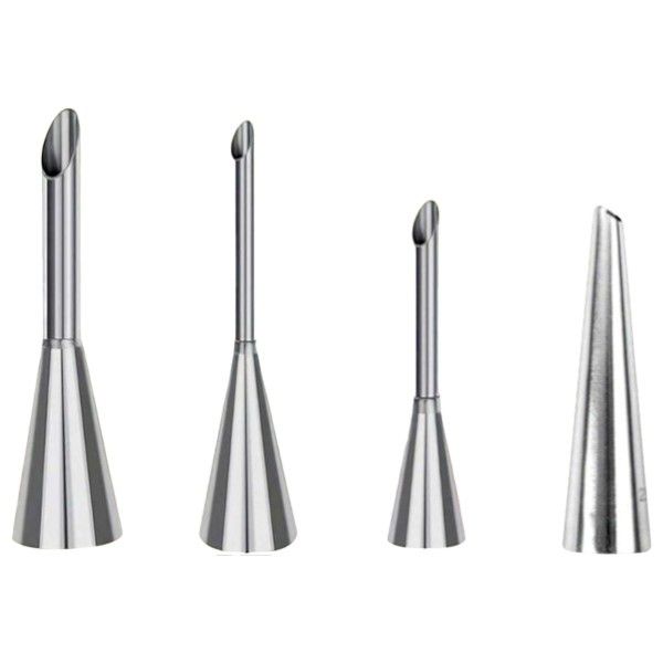 4 Piece - Stainless Steel Long Stem Piping Nozzle Set - Silver