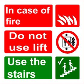 In Case of fire do not use lift, use the stairs Sign 19x19cm -2 Pack