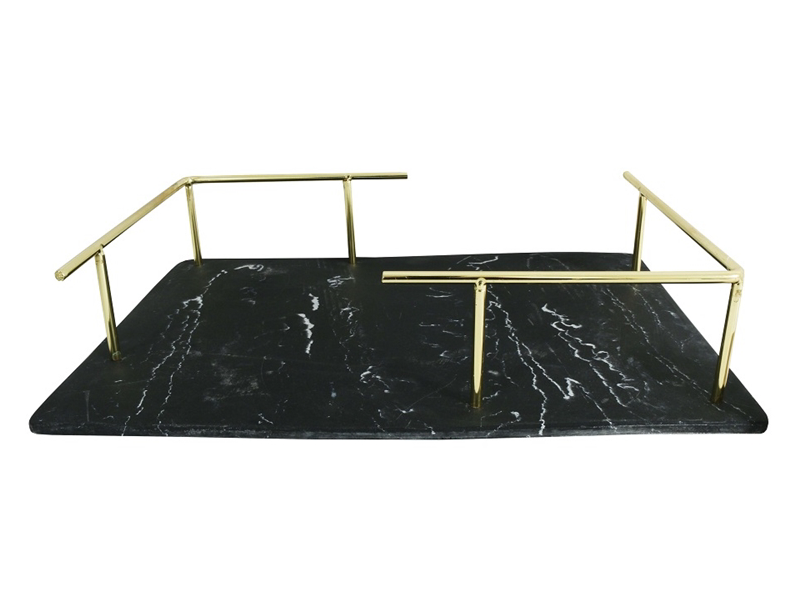 Vanity Tray 1 Tier - Black Resin With Gold Handle