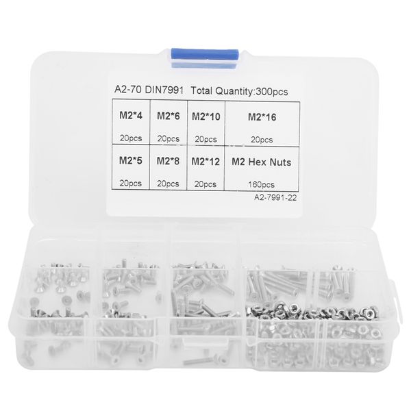 300Pieces M2 Hex Screw/Nut Kit (Stainless)