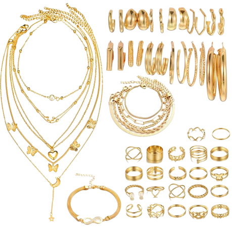 59 Pieces Gold Jewellery Set with Necklace Bracelet Ring Earring for Women Image