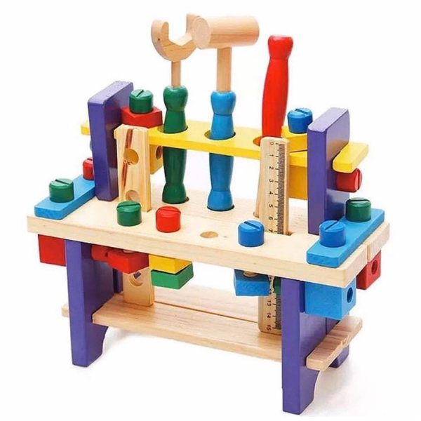 Combines the Tool - Wooden Play Workbench and Toolbox