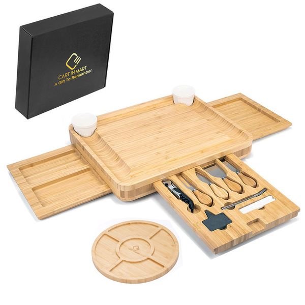 Cart In Mart Cheese Board and Knife Set With Drawers, Tray &amp; 15 Accessories