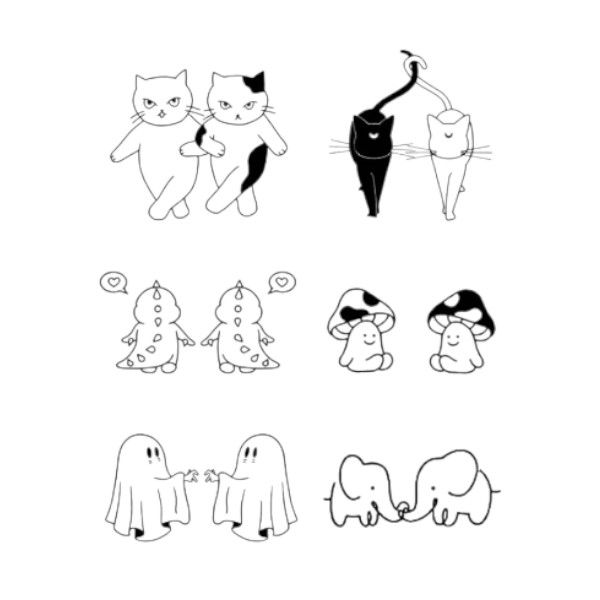 1 Piece - Whimsy Friends Matching Temporary Tattoo Pack - Black