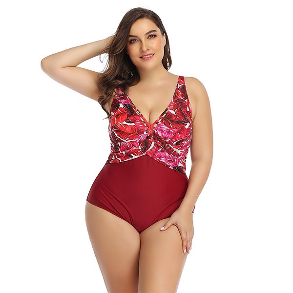 Iconix Women's Plus Size Red Tropical Swimsuit image