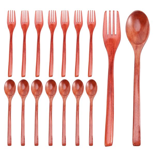 16Pcs Wooden Spoons Forks Set Including Wooden Spoons and Wooden Forks Japa
