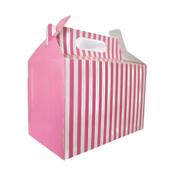 Pink &amp; White Stripe Party Boxes - 12 Units