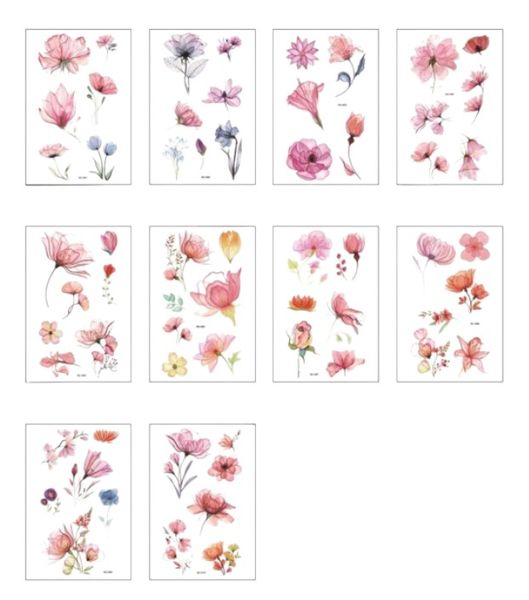 10 Piece - Pastel Petals Flower Temporary Tattoo - Multicolor