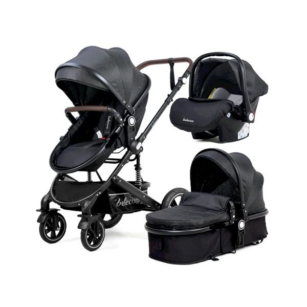 Synergybrothers Belecoo Series 3 In 1 Stroller Bassinet - Black 