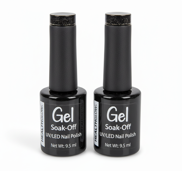 Healthglow Black Glitter Gel Nail Polish 9.5ml - Long-Lasting - 2 Pack