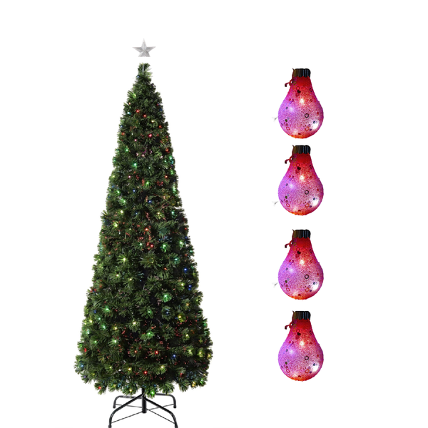 Christmas Tree with RGB LED Lights &amp; Fiber Optics With 4 Christmas Bulbs