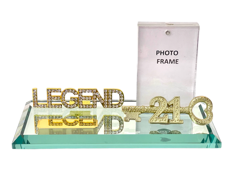 21st Key with Diamante LEGEND on Glass Mirror base
