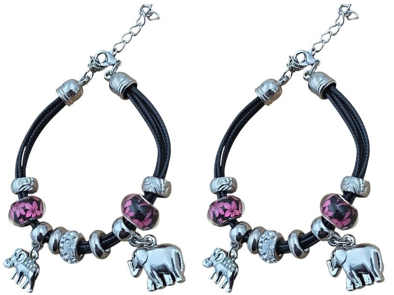Charm Bracelets with silver Charms of Two Elephants - 2 Pack