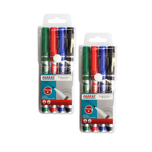 Parrot Products 2 pack of 4 Slimline Whiteboard Markers (8 Markers Total)