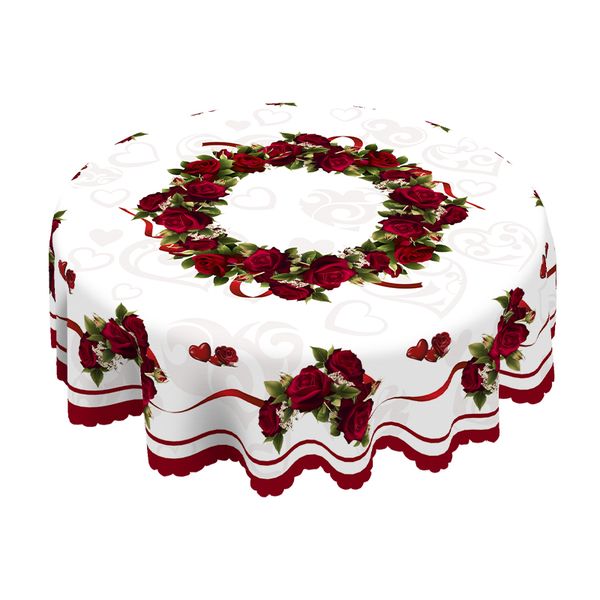 White Valentine's Day Round Tablecloth-180cm, 4-6 Seater