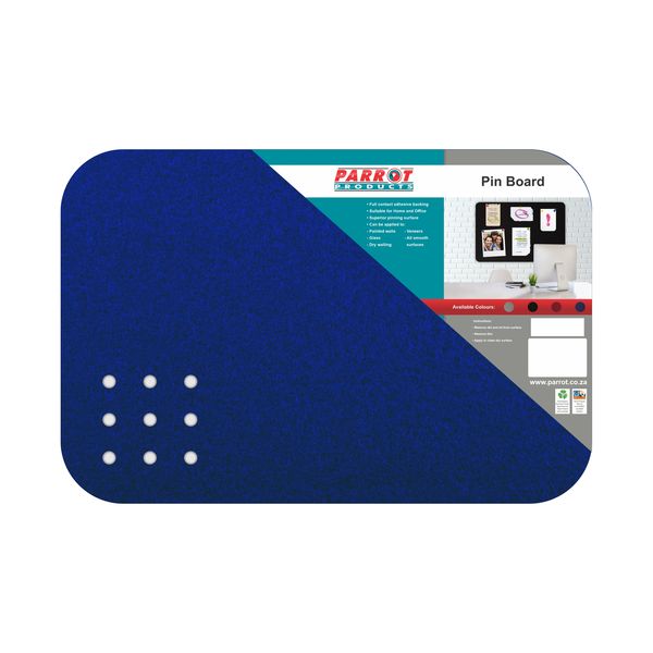 Parrot Notice Board - Adhesive Pin Board No Frame (600 x 450mm) - Blue