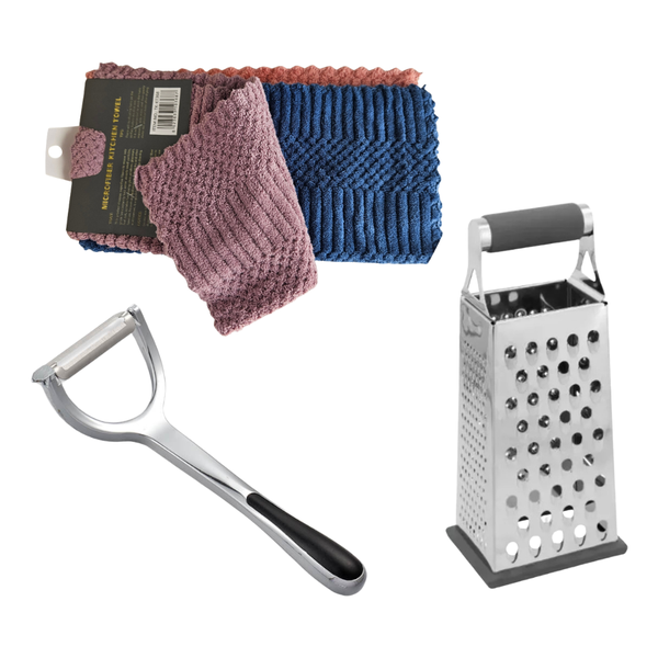Grater, Peeler and Kitchen Cloth Microfibre - 5 Piece